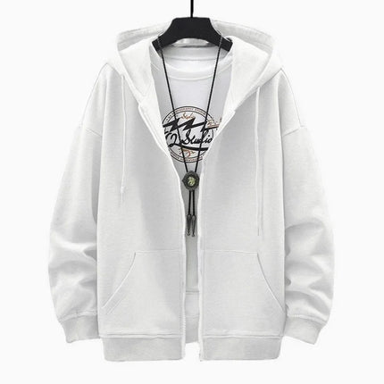 Men's  Trendy Hoodie Cardigan Autumn Hooded Sweatshirt Solid Color Classic Jacket Long Sleeve Zipper Coat Casual Men Clothing