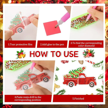 12Pieces Double Sided Christmas Diamond Art Ornaments Diamond Painting Keychains DIY 5d Painting Round Drill Key Chain Christmas