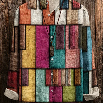 Hawaiian Men's Linen Long Sleeve Music 3D Guitar Printed Shirt Party Long Sleeve Beach Harajuku Top Shirt