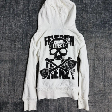 Y2K Gothic Emo Slim Fit Sweatshirt Rivet Zipper Hoodie Harajuku   Vintage Skull Graphic Print White Womens Autumn Winter Jacket
