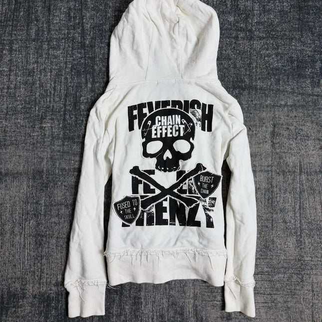 Y2K Gothic Emo Slim Fit Sweatshirt Rivet Zipper Hoodie Harajuku   Vintage Skull Graphic Print White Womens Autumn Winter Jacket
