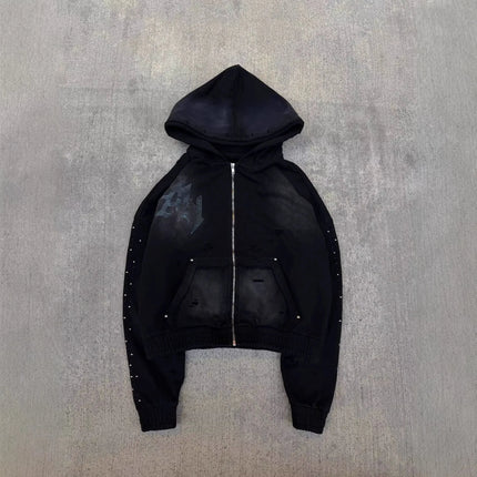 2026 New Personalized Rhinestone Hoodie Retro Street Fashion Long Sleeve Pullover Loose Versatile Casual Outerwear