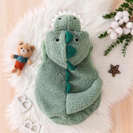 Baby Halloween Dinosaur Costume Plush Sleeveless Hood Romper Party Funny Clothes