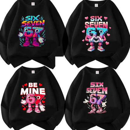 Pullover Spring Crew Neck Six Seven Italian Brainrot 67 Number Graphic Print Hoodie Boy/Girl Kids Comfortable Sweatshirt