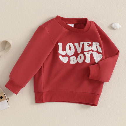 VISgogo Kids Boys Sweatshirt Valentine's Day Clothes Long Sleeve Crew Neck Hoodie Embroidery Letters Heart Pullover Tops