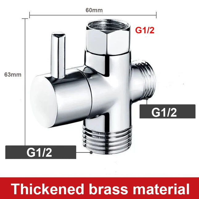Brass 3 Way Diverter Valve Bidet Sprayer Kit with Stainless Steel Nozzle, G1/2 Shower/Faucet Adapter, Hose & Wall Mount