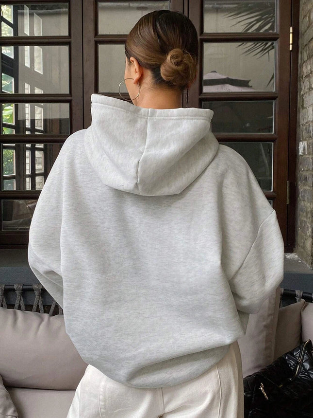 Women's Solid-Color Hooded Casual Sweatshirt with Warm Lining and Relaxed Fit