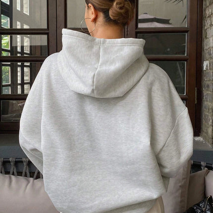 Women's Solid-Color Hooded Casual Sweatshirt with Warm Lining and Relaxed Fit