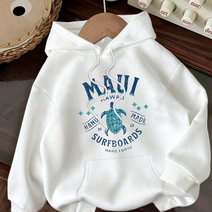 2025 Autumn and Winter "Hawaii Maui" Surfboard Printed Casual Hooded Pullover for Women's Casual Hoodies Clothing