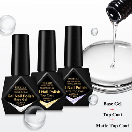FOUR LILY 10ml Base Gel, Top Coat, Matte Top Coat Functional Nail Care Long Lasting UV/LED Varnish Gel Nail Polish Manicure