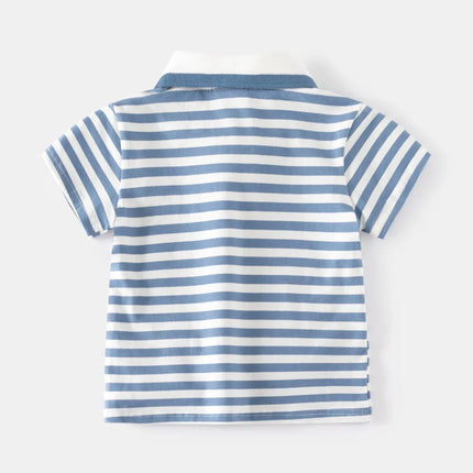Boys' short sleeved T-shirt 2 wholesale 2025 new children's lapel polo shirt baby summer top trend one piece hair replacement