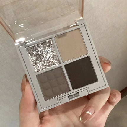 4-Color Glitter Blue Eyeshadow Palette Matte Pearl Shimmer Acrylic Smoky Grey Eye Shadow Palette Long Lasting Makeup Cosmetic