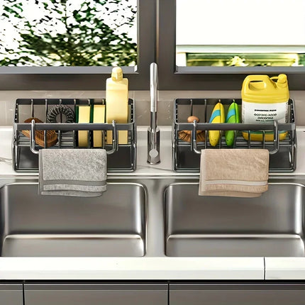 Drill-Free Sink Organizer Multi-Use Sponge Soap Holder Draining Rack for Kitchen Countertop Storage Waterproof Shelf 1PC