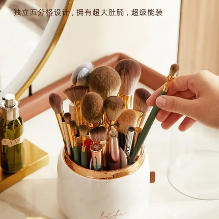 Luxury Light Makeup Brush Holder Dustproof Rotating Cup Organizer for Lipstick Eyebrow Pencil - Elegant Storage Solution
