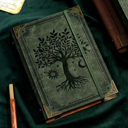 Notebook Vintage Leather Tree of Life Notebook, Thick Spell Book Planner for Student, Magic Study Notebook with Refillable Paper