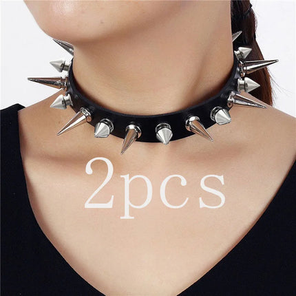 Punk Long Spike Choker Faux Leather Collar for Women Men Cool Big Rivets Studded Chocker Goth Style Necklace Accessories 2025