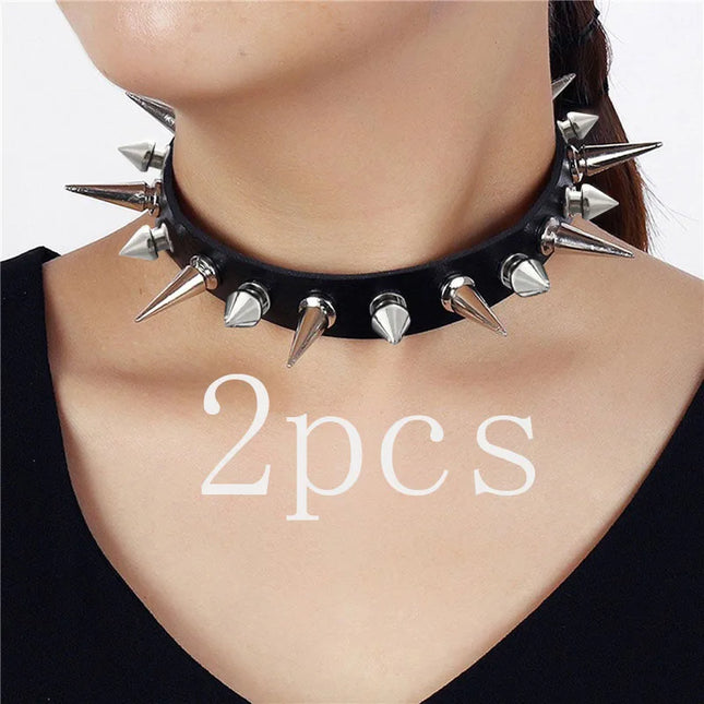Punk Long Spike Choker Faux Leather Collar for Women Men Cool Big Rivets Studded Chocker Goth Style Necklace Accessories 2025