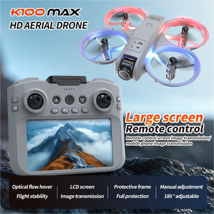 Hot K100 MAX Mini Drone Professional 4K HD Dual Camera Fpv Screen Optical Flow Drone Toys Quadcopter Brushless Dron Toy Gift New