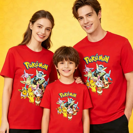 2026 Summer Pokemon Eevee Evolution Family Tees, Cotton Casual Breathable Tops, Parent-Child Shirts for Family Travel Y2k
