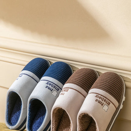 New autumn and winter fur slippers for women, thick soled and plush warm indoor home, non slip cotton slippers
