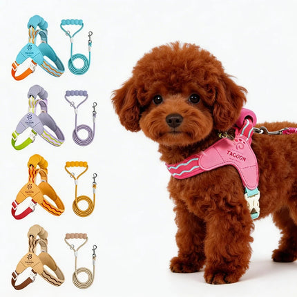 Fashion  Soft Dog Harness and Leash Set - Escape Proof Vest with Breathable Lining for Kittens Small Dogs Cats Puppy Walking
