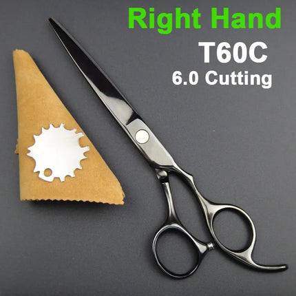 Japan 440C Titanium Qlating Barber Professional Scissors for Hairdresser 5.5 / 6.0 Cutting Thinning Black Hair Scissor Shears