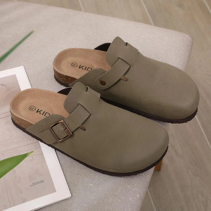 Litfun Suede Cork Clogs For Women Men Genuine Summer Clogs with Arch Support Cork Leather House Mules Shoes Thick Beach Sandals