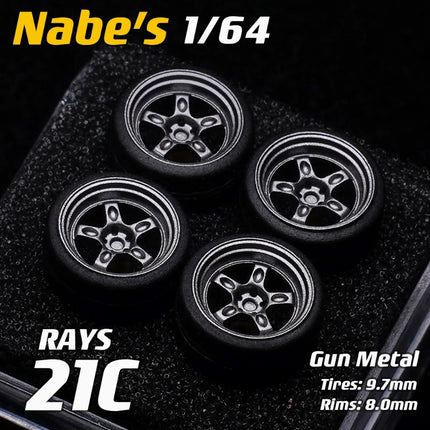 Nabes Chika 1/64 21A/21C/Vsxx/TF1 8.9/9.7mm Car Modified Wheel Hub Rubber Tires Resin Wheels Suitable for 1:64 Static Model Cars