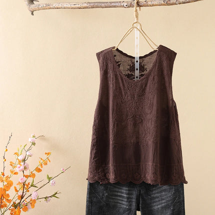 Ele Embroidered Loose Women's Tank Top Trendy Design Summer New Sle Cotton Comfortable Fit Overhead Casual Wear