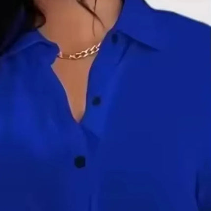 Fashion Spring Summer Plus Size Women Slimming Button Top Women Long Sleeved Solid Color Casual Top Lapel Shirt