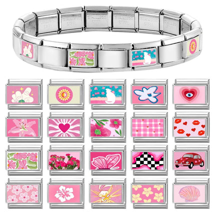 Y2K Wholesale Cute Heart Flowers Italian Charm Link Fit 9mm Stainless Steel Jewelry DIY Making Women Bracelets Gifts