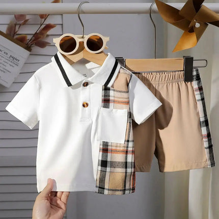 Infant Summer New Style Baby Boy’s Color-Block T-shirt and Shorts Fashion Leisure 2-Piece Set