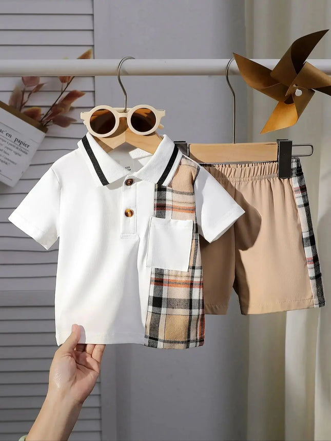 Infant Summer New Style Baby Boy's Color-Block T-shirt and Shorts Fashion Leisure 2-Piece Set