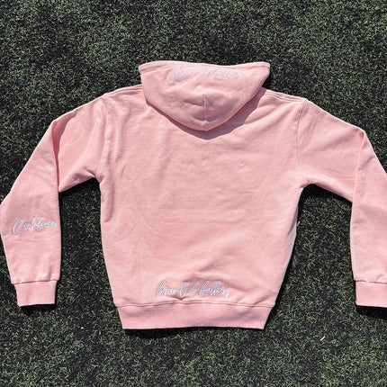 Vintage Letter Embroidered Pink Long Sleeved Pullover Y2K Fashion Personality American Street Autumn Winter Sports Loose Hoodies