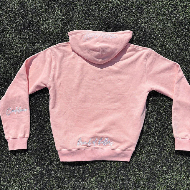 Vintage Letter Embroidered Pink Long Sleeved Pullover Y2K Fashion Personality American Street Autumn Winter Sports Loose Hoodies