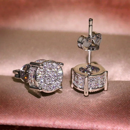 Luxury Gold Color Round CZ Stud Earrings Hip Hop Zircon Stud Earrings Piercing Ear Accessories Hiphop Trend Jewelry
