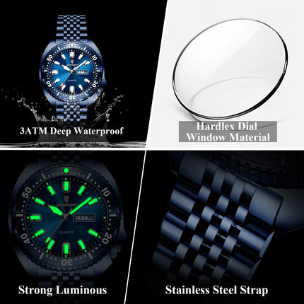POEDAGAR Top Business Men Watch Date Week Waterproof Luminous Fashion Man Wristwatch Stainless Steel Casual Quartz Men's Watches