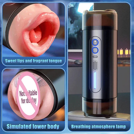 Realistic Oral Vagina Blowjob Heating Vibrating Sex Machine Deep Throat Automatic Masturbation Cup Toys For Men Male Masturbator