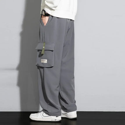 2024 Cargo Pants Men Straight Fit Wide Leg Fleece Lined Trouser Male Winter Fashion Loose Baggy Large Plus Size Warm Streetwear