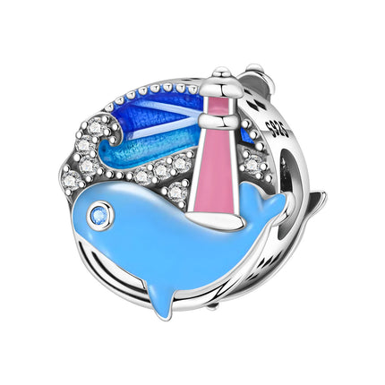 925 Sterling Silver Blue Ocean Series Beaded Charms  Pendant Fit for The Brand's DIY Bracelet Women Jewelry Girlfriend Gifts