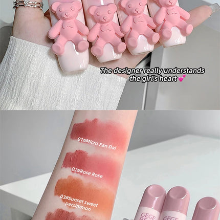 Cute Little Bear Lip Glaze Mist Face Matte Velvet Lipstick Holding Makeup Whitening Lip Cream Coloring Lip Color