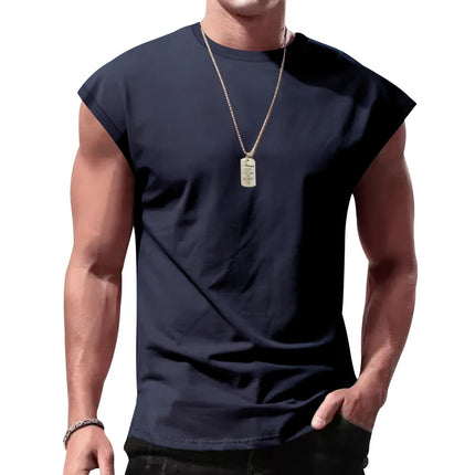 Independent station 24 cross-border men's summer new sleeveless t-shirt youth casual loose solid color thin shoulder t-shirt spo