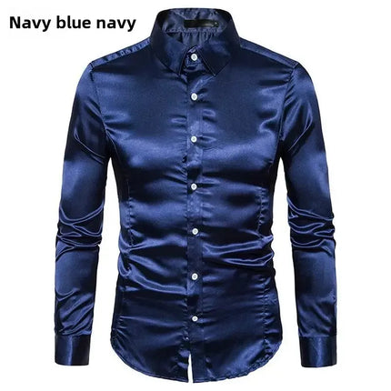 Amazon Spring Autumn Men's Long Sleeve Shirt Casual Fashionable Shiny Interior Top Men's European Style Foreign Trade Shirt