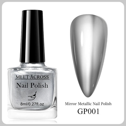 MEET ACROSS 8ml Glass Bottle Metallic Nail Polish Super Silver Gold Mirror Effect Nail Art Polish DIY Manicure Without Lamp