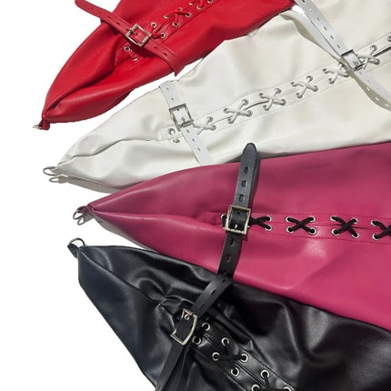 Y-back Strap Lace-up Straight Arm Binder with Zipper Leather Tight Fit Single Sleeve for Couple BDSM Bondage Interaction Sex Toy