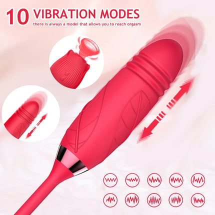 Rose Toy Sucking Vibrator Stimulator for Women with 10 Suction Thrusting Dildo G Spot Vibrators Adult Toys for Women Men Couples