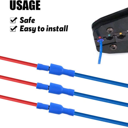 100pcs 50pairs 6.3mm 16 14AWG Female Male Electrical Wiring Connector Insulated Crimp Terminal Spade Blue