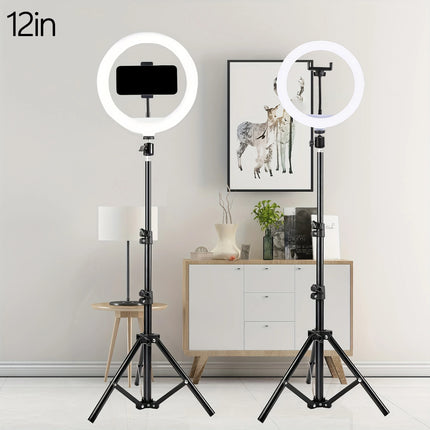 LED Selfie Ring Light with 3 Adjustable Brightness Modes, Photography Light Equipped with 110cm Tripod, Suitable for Mobile Vide