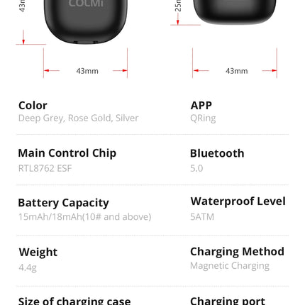 2024 COLMI R03 Smart Ring Men Women, With Charging Case, Battery Life 39 Days, Health Monitor, IP68&5ATM Waterproof, Multi-sport
