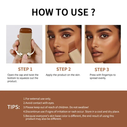 Foundation Stick Balm Serum Boosted Skin Tint Foundation Stick Smooth Plumper Hight Coverage Bronze Foundation Stick